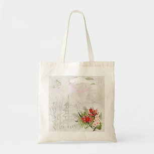 Vintage Pastel Japanese Traditional Illustration Tote Bag