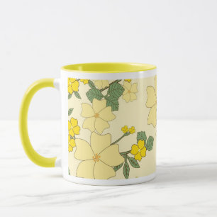 Vintage pastel lemon yellow floral design mug