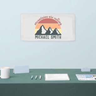 Vintage pastel mountains are calling monogram grey banner