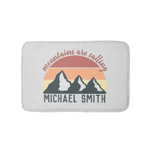 Vintage pastel mountains are calling monogram grey bath mat