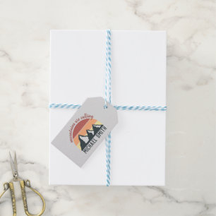 Vintage pastel mountains are calling monogram grey gift tags
