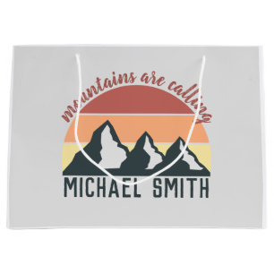 Vintage pastel mountains are calling monogram grey large gift bag