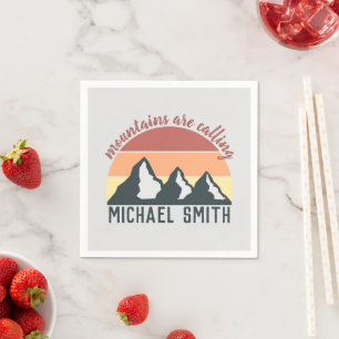 Vintage pastel mountains are calling monogram grey napkin