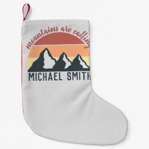 Vintage pastel mountains are calling monogram grey small christmas stocking