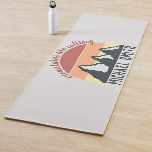 Vintage pastel mountains are calling monogram grey yoga mat