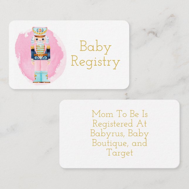 Vintage Pastel Nutcracker Baby Registry Business Card (Front/Back)