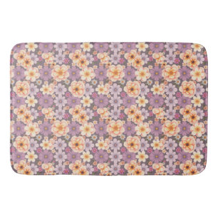 Vintage pastel peach & lavender floral cottagecore bath mat