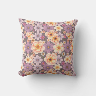 Vintage pastel peach & lavender floral cottagecore cushion