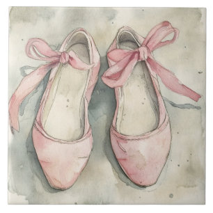 Vintage Pastel Pink Ribbon Ballet Flats Ceramic Tile