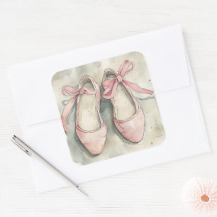 Vintage Pastel Pink Ribbon Ballet Flats Square Sticker