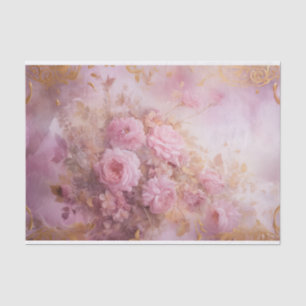 Vintage Pastel Pink Roses with Gold Accents  Tissue Paper
