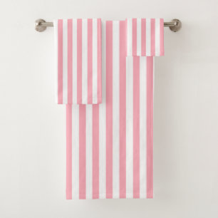 Vintage Pastel Pink & White Stripes Striped Bath Towel Set
