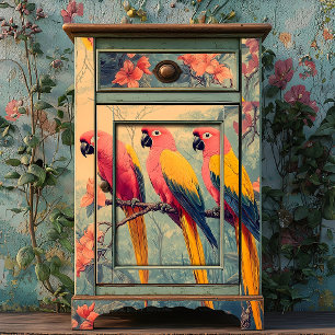 Vintage Pastel Pink Yellow Blue Parrots  Tissue Paper