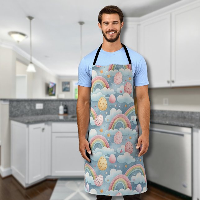 Vintage Pastel Rainbow Easter Eggs with Clouds Apron (Creator Uploaded)