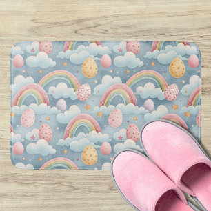 Vintage Pastel Rainbow Easter Eggs with Clouds Bath Mat