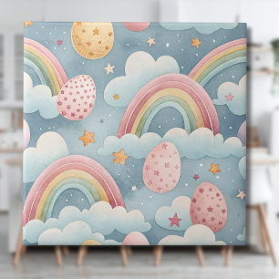Vintage Pastel Rainbow Easter Eggs with Clouds Ceramic Tile