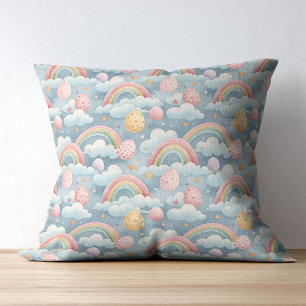 Vintage Pastel Rainbow Easter Eggs with Clouds Cushion