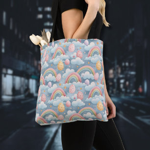Vintage Pastel Rainbow Easter Eggs with Clouds Tote Bag