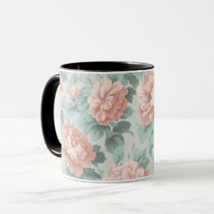 Vintage Pastel Rose Mint Floral Pattern Mug
