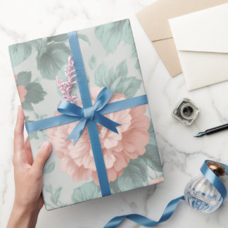 Vintage Pastel Rose Mint Floral Pattern Wrapping Paper
