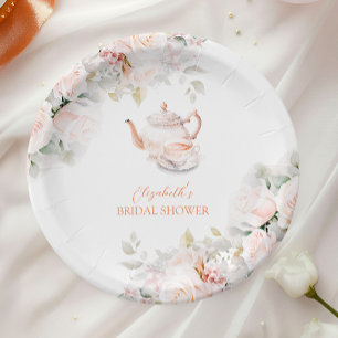 Vintage Pastel Rose Tea Party Bridal Shower Paper Plate