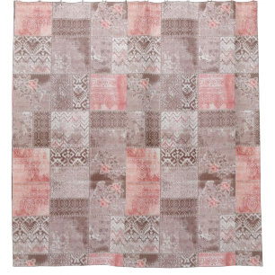 Vintage pastel Rustic Brown patchwork Shower Curtain