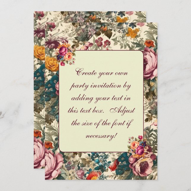 Vintage Pastel Summer Floral Invitation Template (Front/Back)
