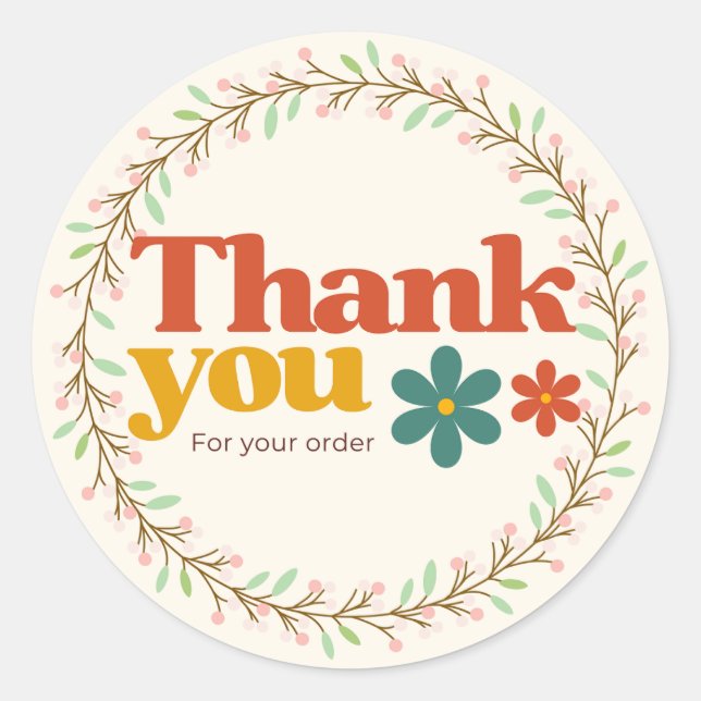 Vintage Pastel Thank You Floral Wreath Stickers  (Front)