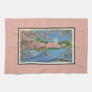 Vintage Pastel Washington D.C. Cherry Blossom Tea Towel
