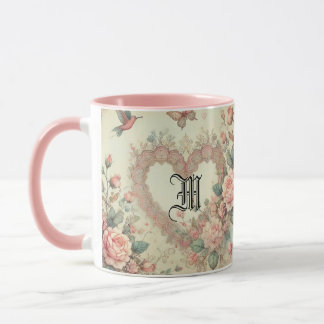 Vintage Pastel Watercolor Boho Floral Hearts Mug
