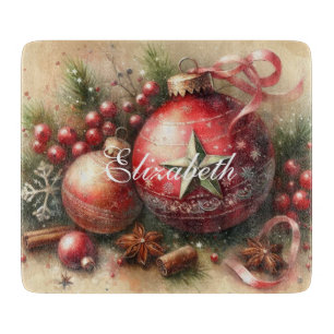 Vintage Pastel Watercolor Christmas Ornaments Cutting Board