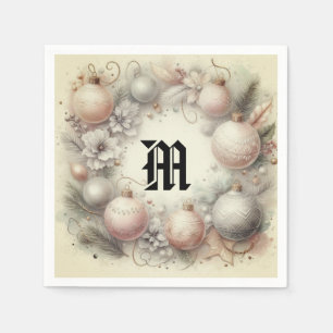 Vintage Pastel Watercolor Christmas Ornaments  Napkin
