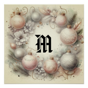 Vintage Pastel Watercolor Christmas Ornaments Poster