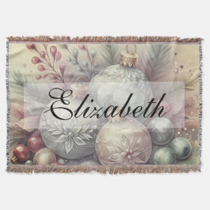 Vintage Pastel Watercolor Christmas Ornaments Throw Blanket
