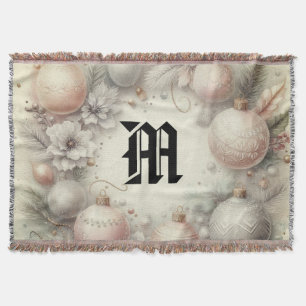Vintage Pastel Watercolor Christmas Ornaments Throw Blanket