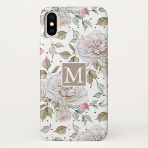 Vintage Pastel Watercolor Floral Dots and Monogram iPhone X Case