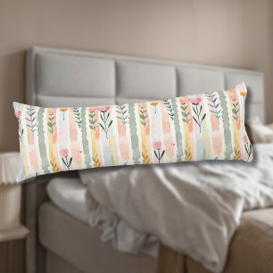 Vintage Pastel Watercolor Floral Stripes Body Cushion