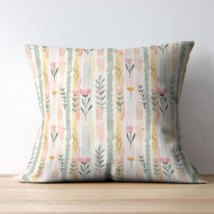Vintage Pastel Watercolor Floral Stripes Cushion