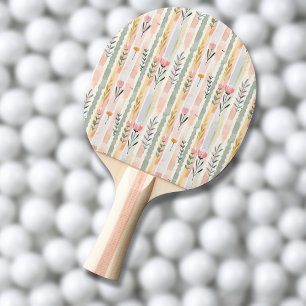 Vintage Pastel Watercolor Floral Stripes Ping Pong Paddle