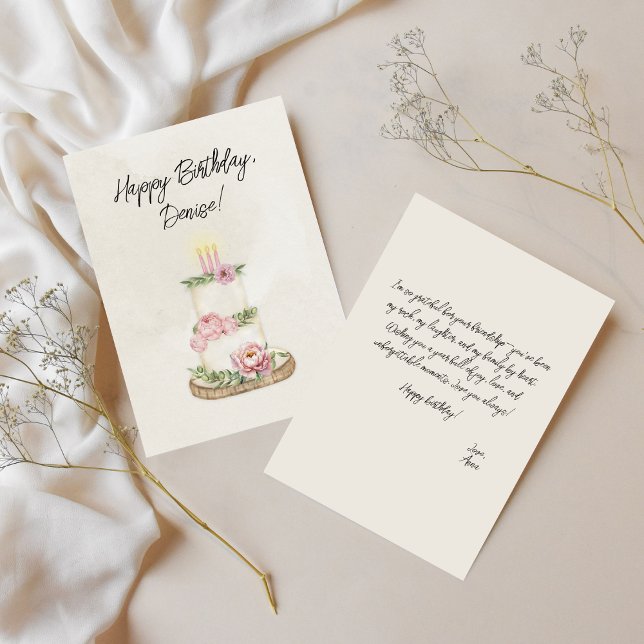 Vintage Pastel Watercolor Peonies Cake Birthday Card (Creator Uploaded)