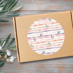 Vintage Pastel Watercolor Stripes Leaves Classic Round Sticker