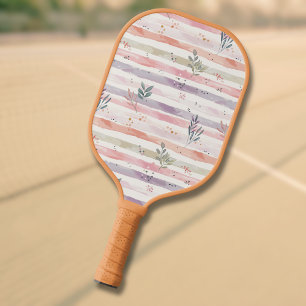 Vintage Pastel Watercolor Stripes Leaves Pickleball Paddle