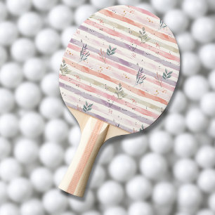 Vintage Pastel Watercolor Stripes Leaves Ping Pong Paddle