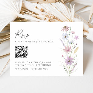 Vintage Pastel Wildflower QR Code Wedding RSVP Card