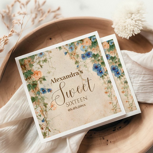 Vintage Pastel Wildflower Sweet Sixteen Napkin (Creator Uploaded)
