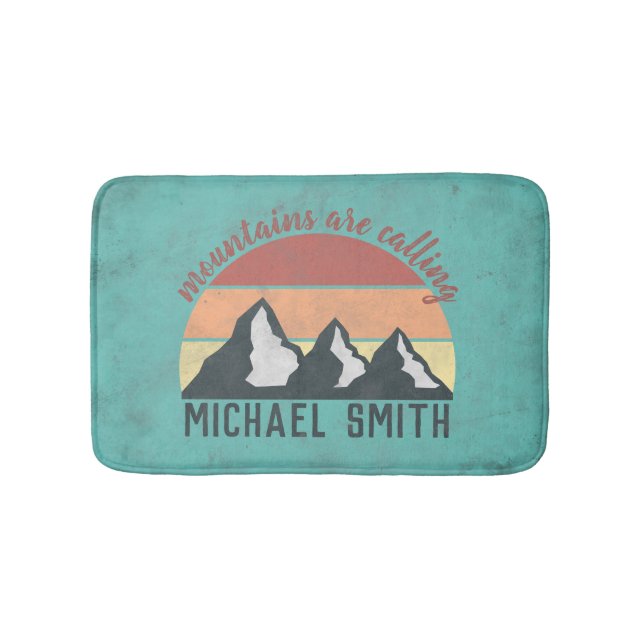 Vintage pastels mountains are calling monogram bath mat (Front)
