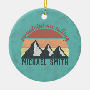 Vintage pastels mountains are calling monogram ceramic ornament