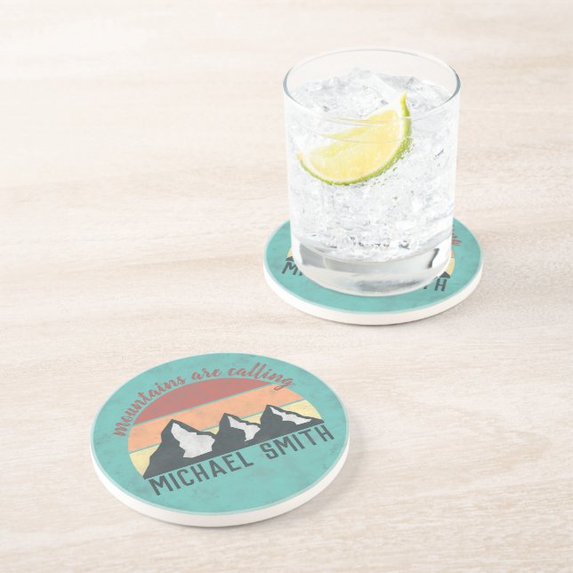 Vintage pastels mountains are calling monogram coaster (Side)