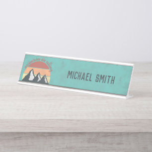 Vintage pastels mountains are calling monogram desk name plate