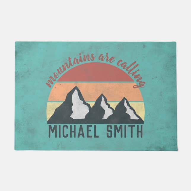 Vintage pastels mountains are calling monogram doormat (Front)